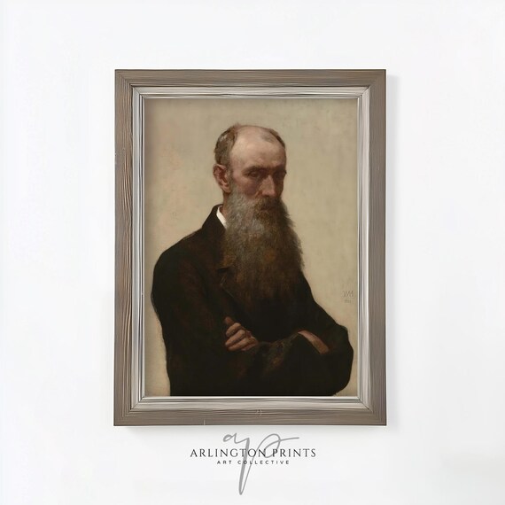 Antique Bearded Gentleman Oil Portrait Dark Academia Vintage Print