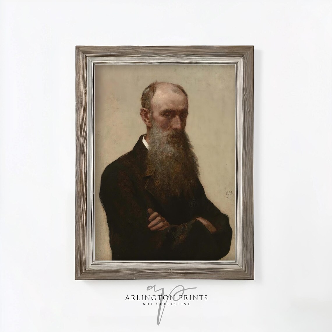 Antique Bearded Gentleman Oil Portrait Dark Academia Vintage Print