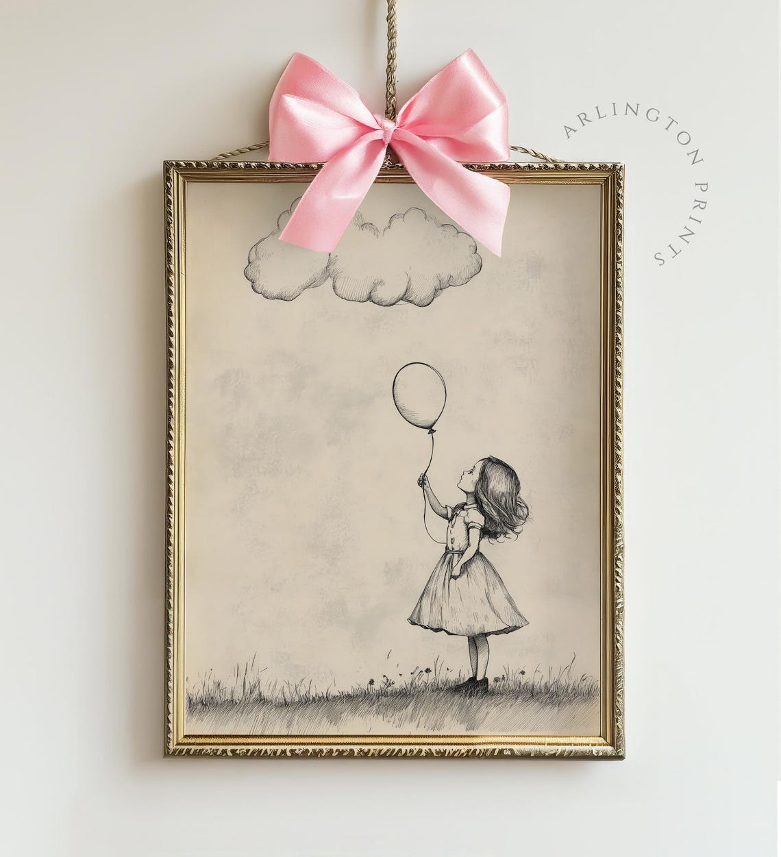 Girl Holding Balloon Sketch Art Print Vintage Girl Nursery Decor Farmhouse Nursery Art Childrens Room Ta12 - Image 4