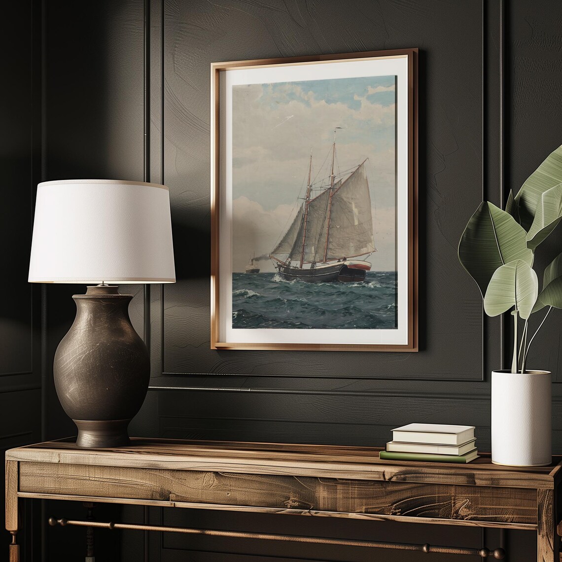 Vintage Ship Painting Rustic Seascape Art Print - Image 2