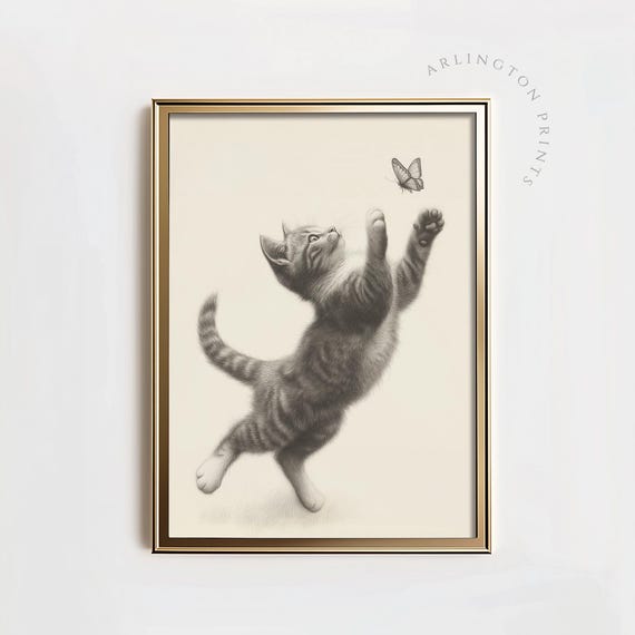 Whimsical Cat Nursery Sketch Art Print