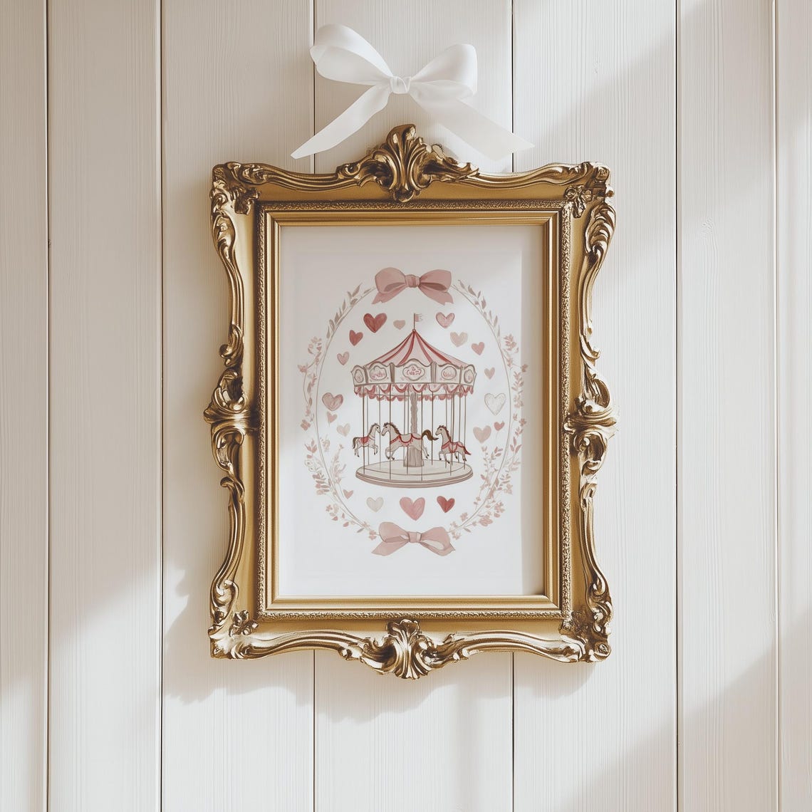 Pink Carousel Hearts and Bows Nursery Coquette Romantic Poster