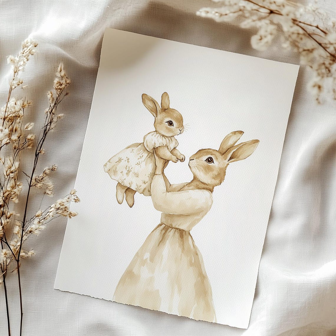 Sweet Mom and Baby Rabbit Whimsical Vintage Nursery Room Poster - Image 3