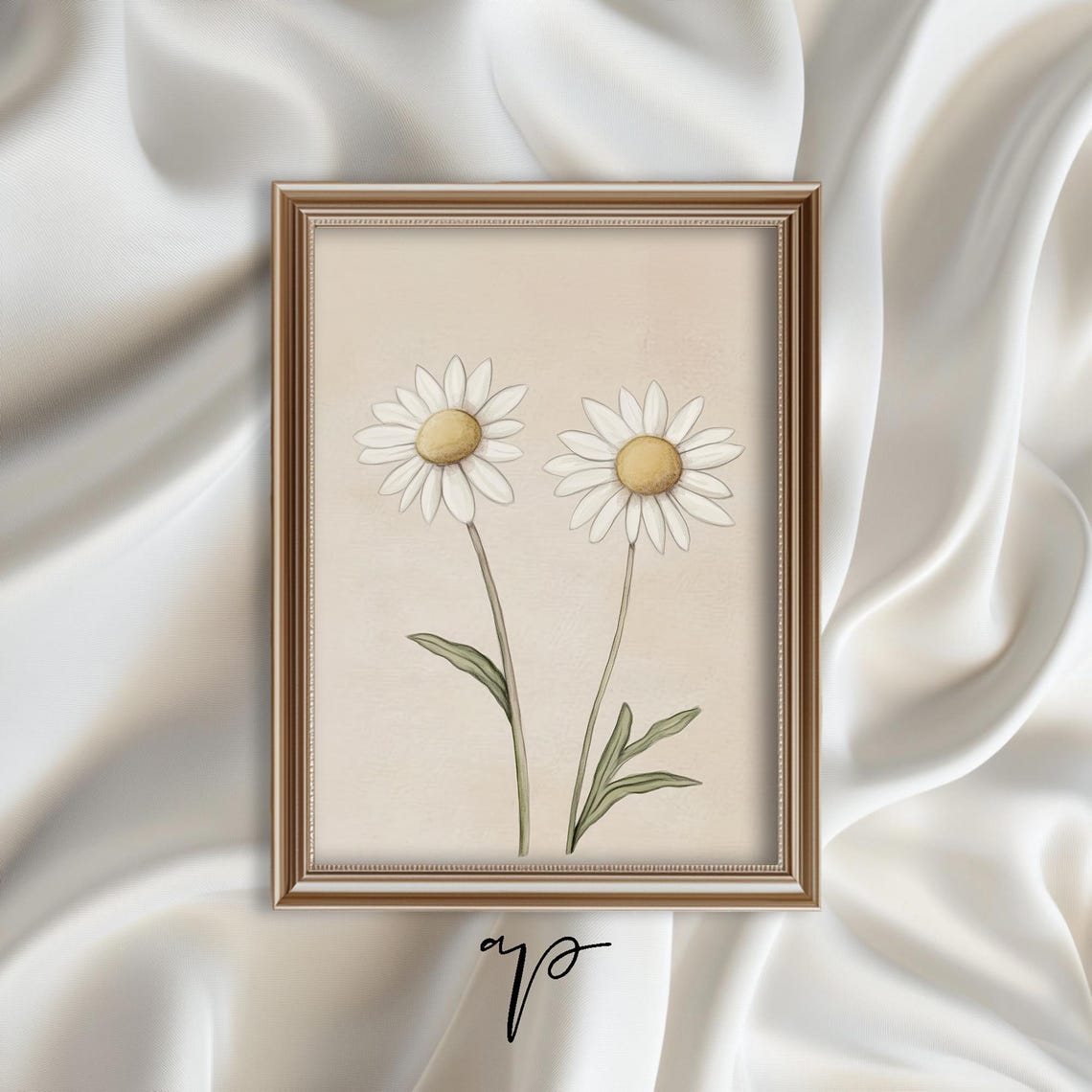 Neutral White Daisy Pair Minimalist Floral Spring Decor Poster