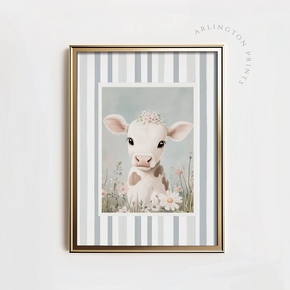 Baby Cow With Flowers Print Spring Rustic Farmhouse Art Grandmillenial Nursery Art Cute Calf Painting Farm Animal Art