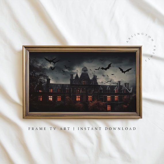 Haunted House Frame Tv Art Spooky Halloween Creepy Dark Goth Mansion Horror Instant