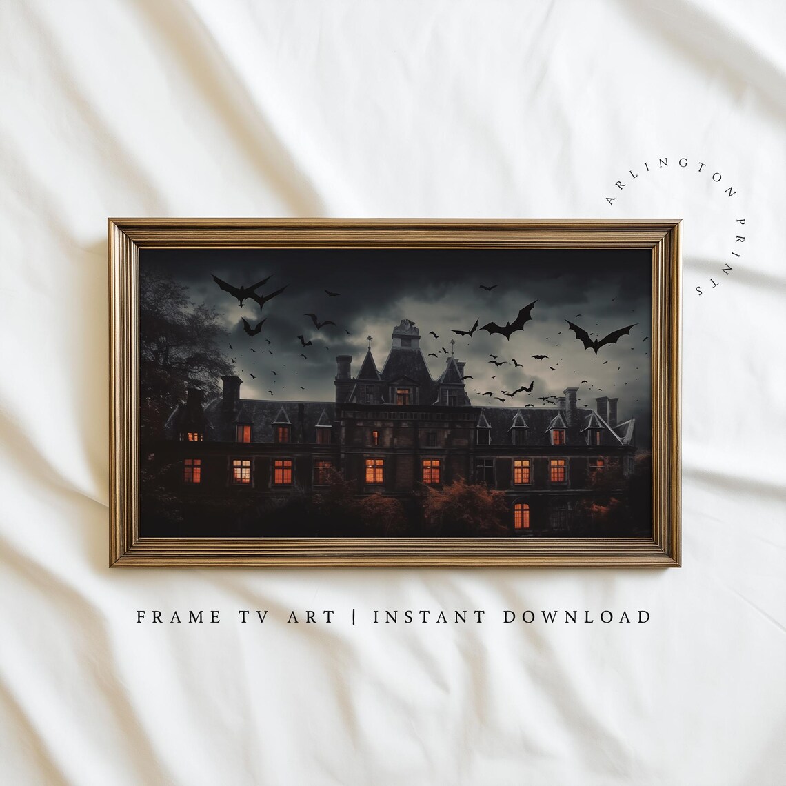 Haunted House Frame Tv Art Spooky Halloween Creepy Dark Goth Mansion Horror Instant