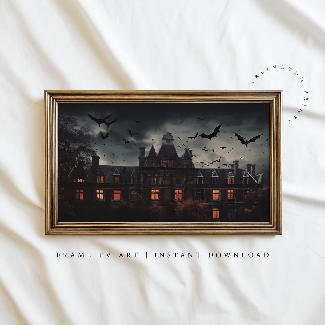 Haunted Mansion Spooky Night Bats Dark Gothic Halloween Art Poster