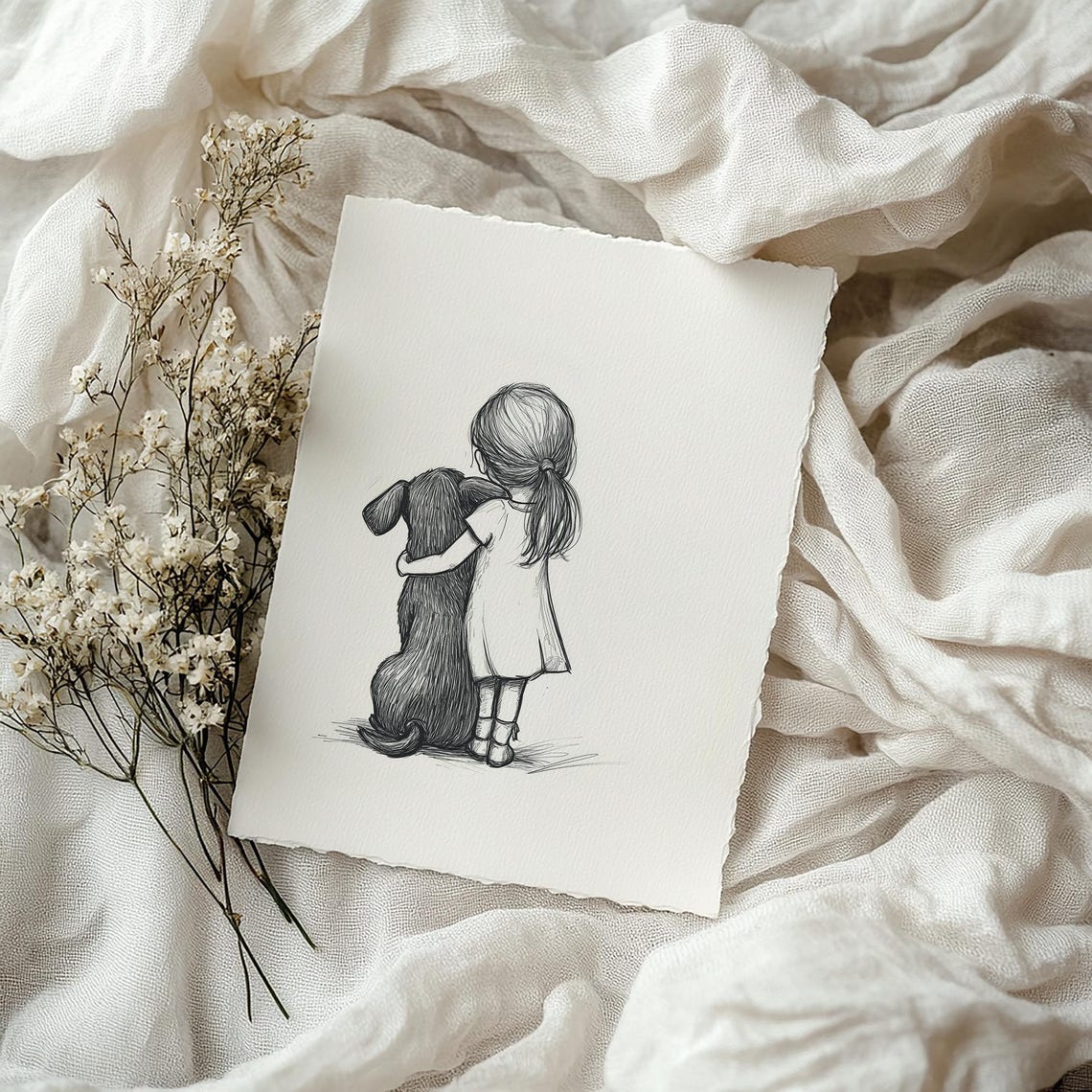 Girl And A Dog Painting Farmhouse Nursery Decor Dog Drawing Countryside Wall Art Girls Room Decor A414 - Image 4