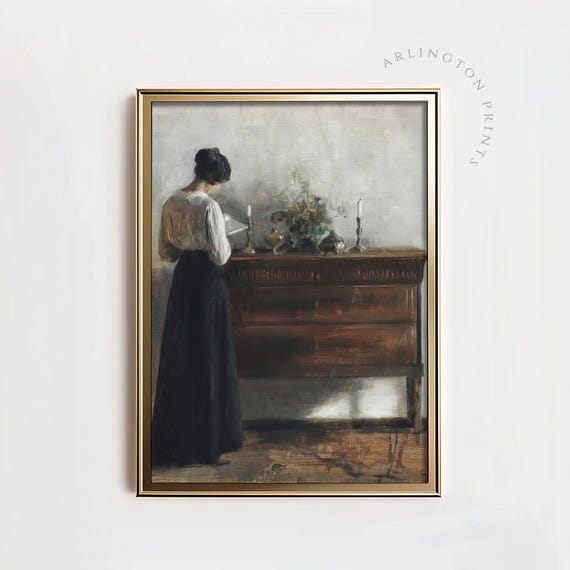 Woman Reading Book Art Print Moody Vintage Oil Painting Dark Tones Farmhouse Home Decor Academia Bookish Decor Ta154