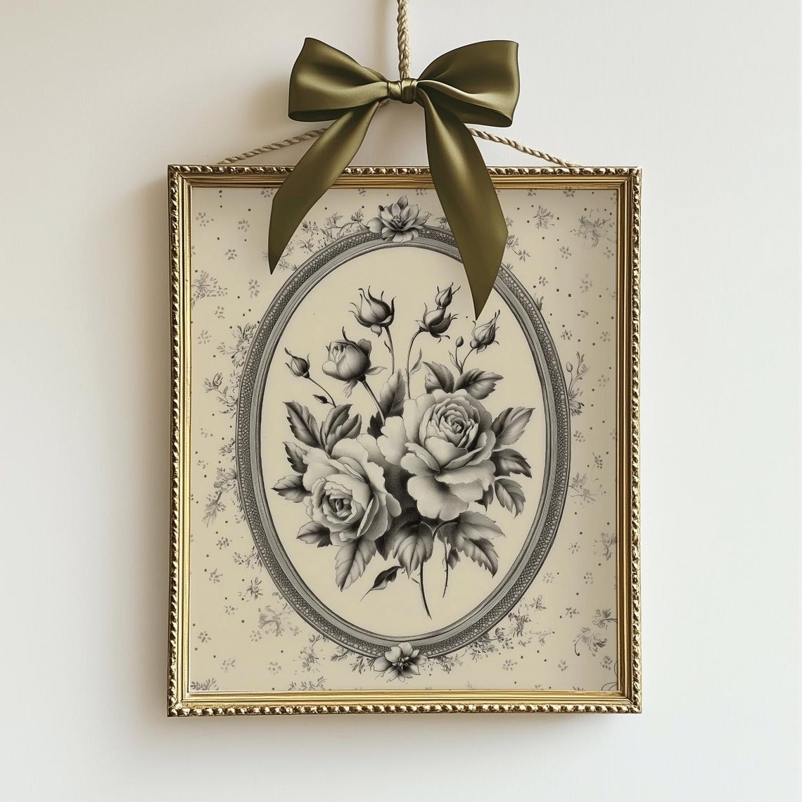 Black And White Rose Bouquet Engraving Vintage Cameo Art Poster