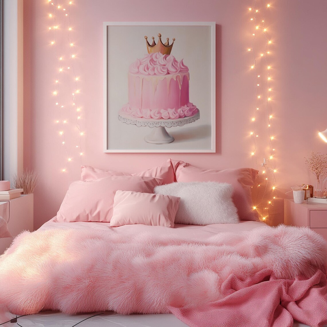 Pink Birthday Cake Gold Crown Swirl Frosting Sweet Treat Print - Image 3