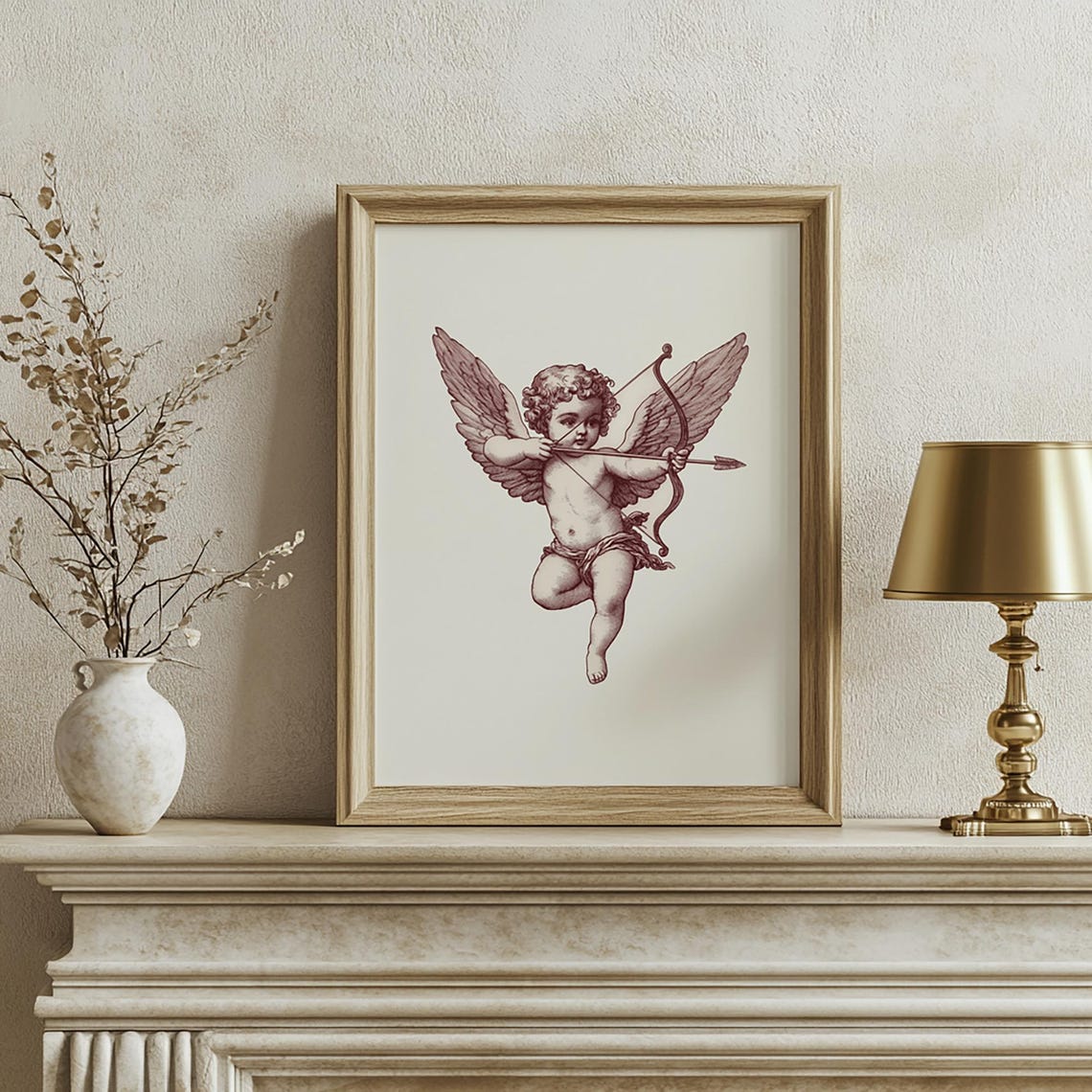 Vintage Cupid With Bow And Arrow Antique Engraving Valentines Poster - Image 2