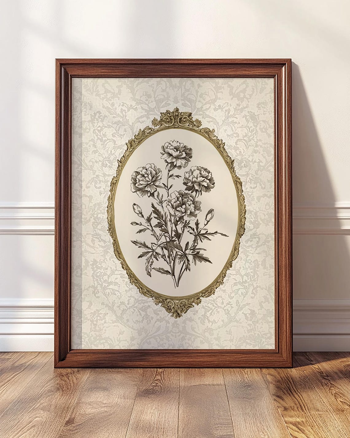 Vintage Peony Botanical Sketch Neutral Floral Cottage Wall Art