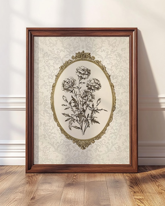Neutral Floral Wall Art Nancy Meyers Vintage Cottage Decor Botanical Print Farmhouse Sketch 7009