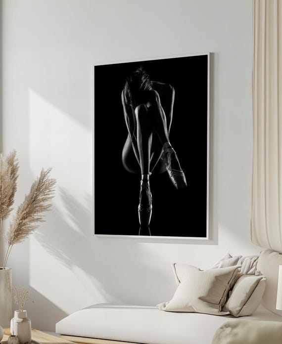 Intimate Ballet Silhouette Painting Striking Black And White Dance Art Perfect For Modern Home Decor And Gift
