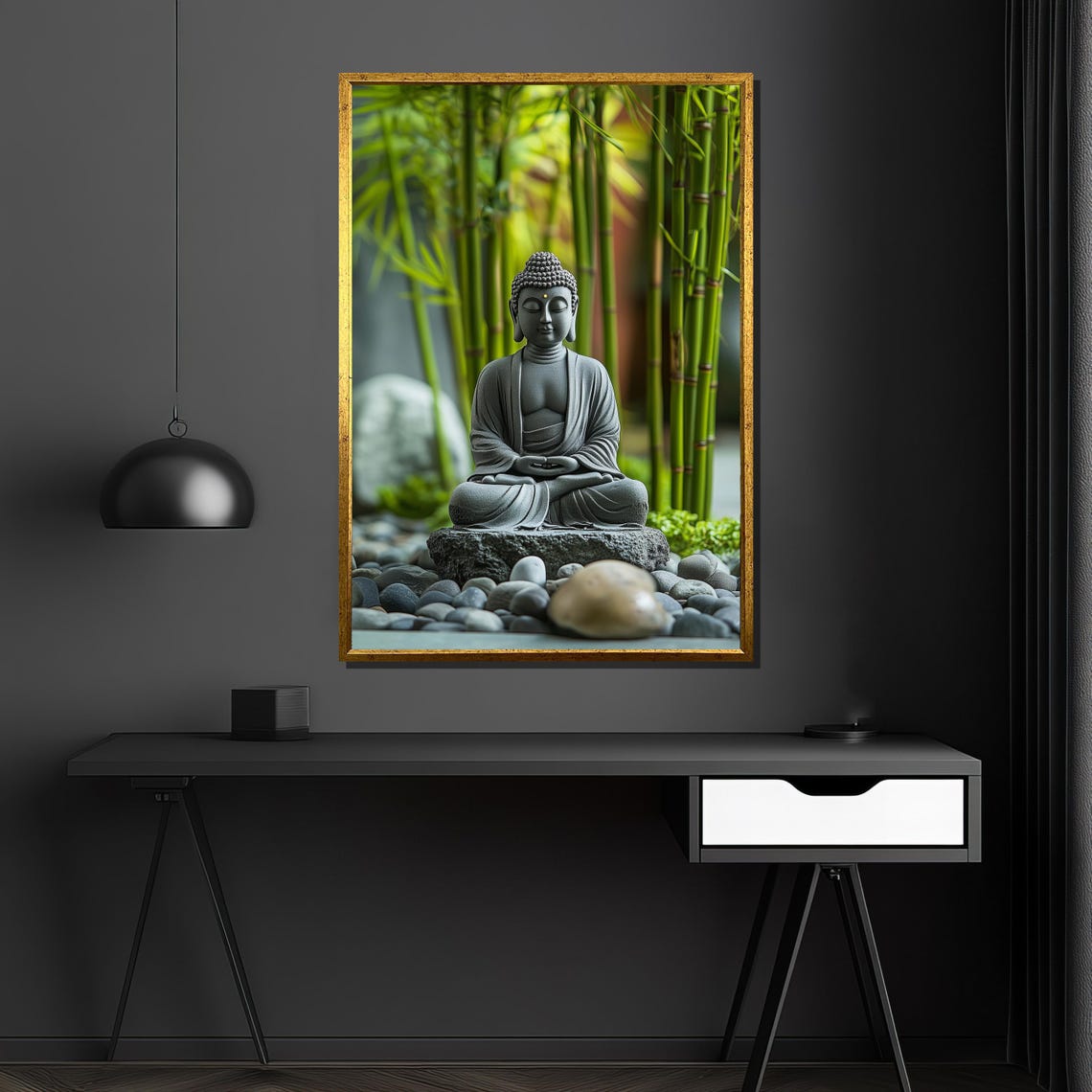 Stone Buddha Statue In Bamboo Garden Zen Meditation Decor Poster - Image 4