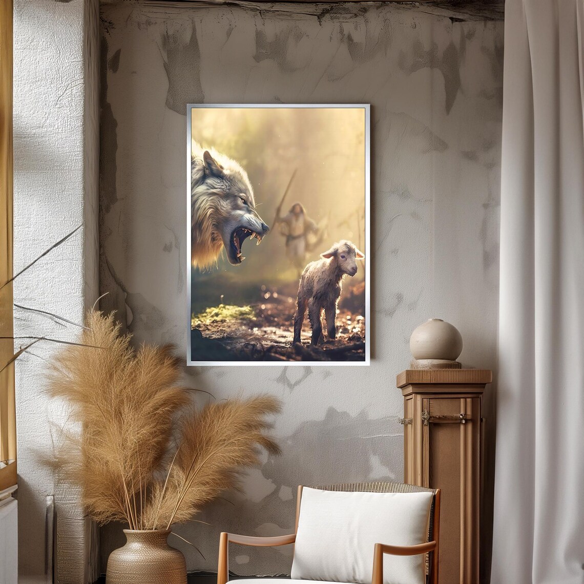 Good Shepherd And The Lost Lamb, Christian Decor - Image 3