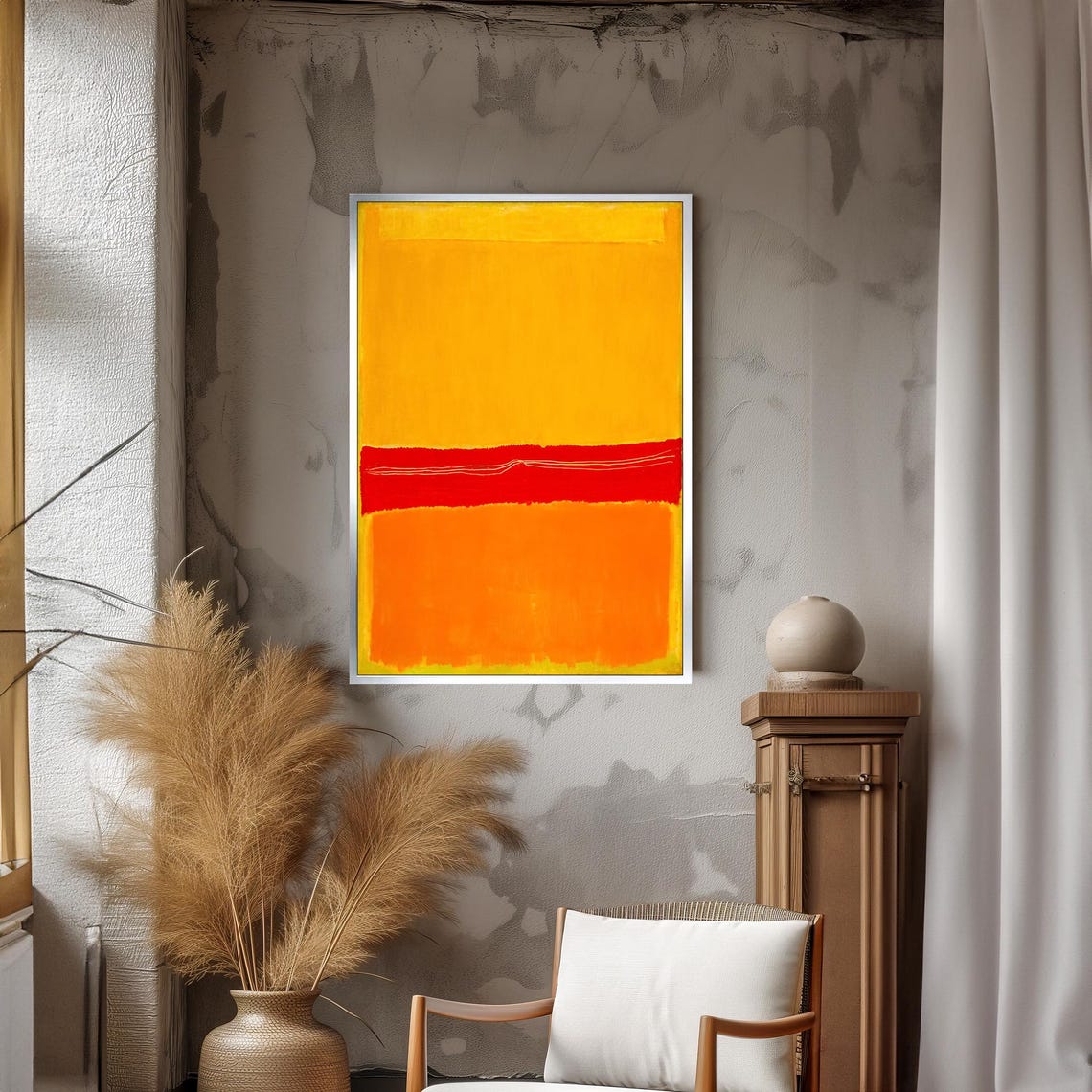 Vibrant Mark Rothko Painting In Sunlit Yellow Fiery Red And Warm Orange Bold Abstract Art Gift For Modern Spaces - Image 3