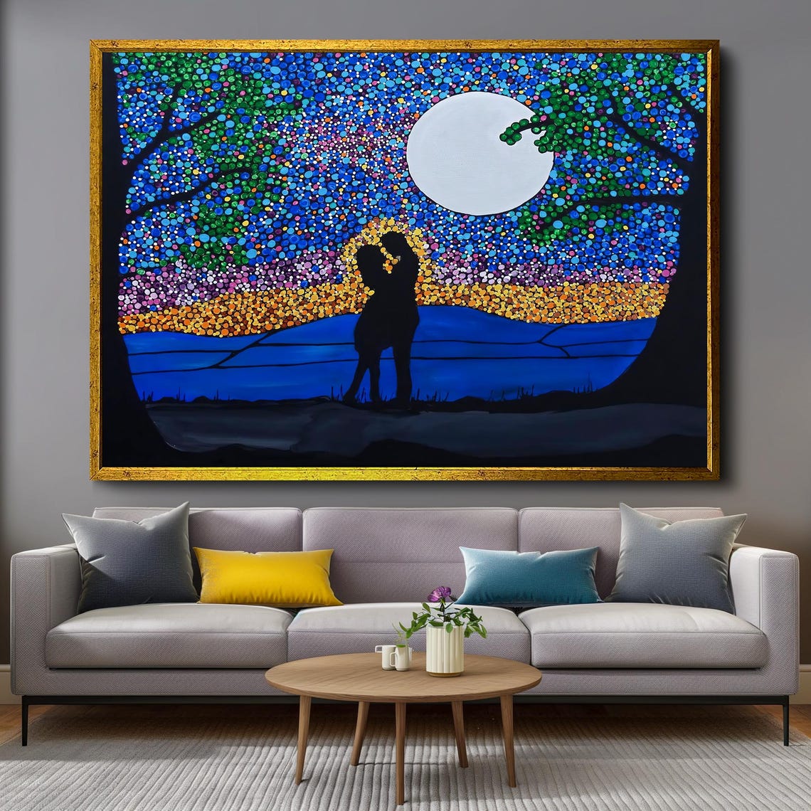 Moonlit Dance Silhouetted Couple Under A Starry Sky Vivid And Romantic Painting For A Special Gift - Image 4