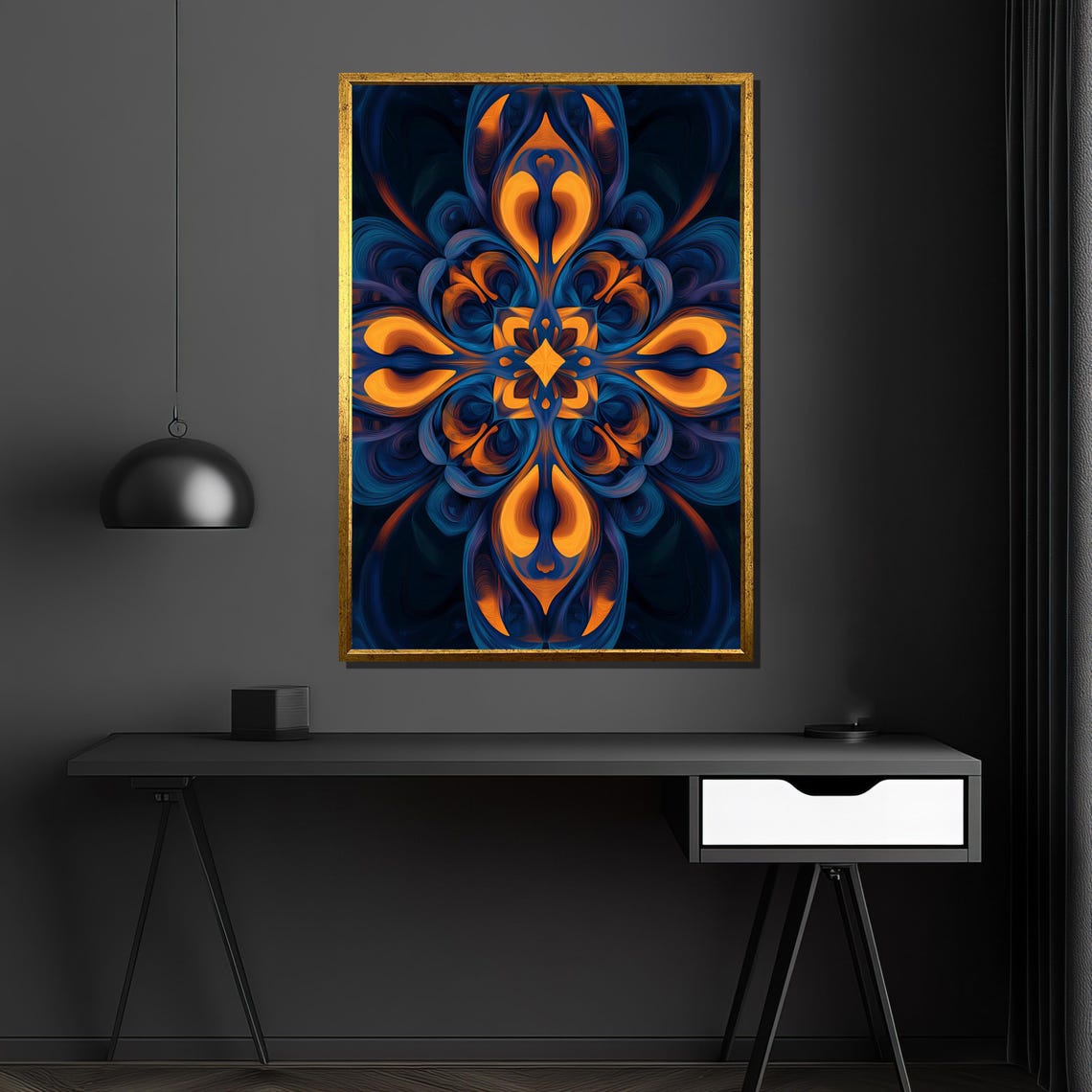 Blue And Orange Abstract Painting Modern Mandala Wall Art Geometric Home Decor Gift - Image 4