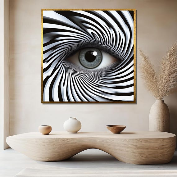 Abstract Eye Painting Black And White Optical Illusion Wall Art Surreal Home Decor Modern Geometric Art Unique Gift