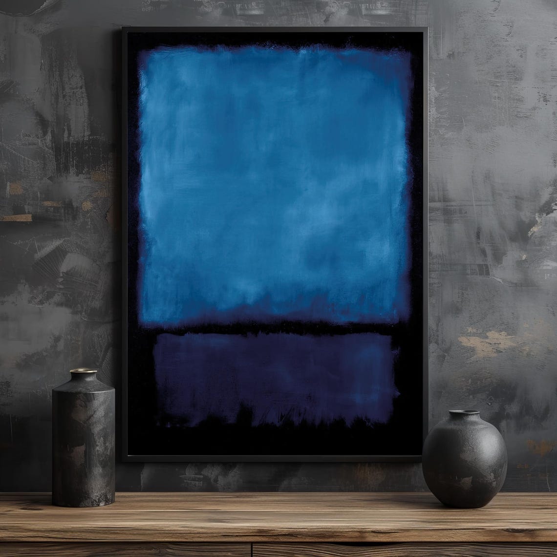 Moody Mark Rothko Painting In Deep Blue And Black Striking Abstract Art Gift For Contemporary Decor - Image 2
