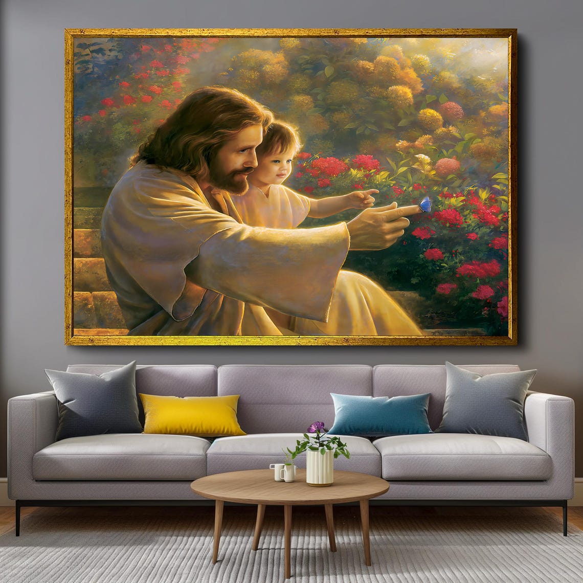 Jesus With Child In Flower Garden Religious Devotional Art Poster - Image 4