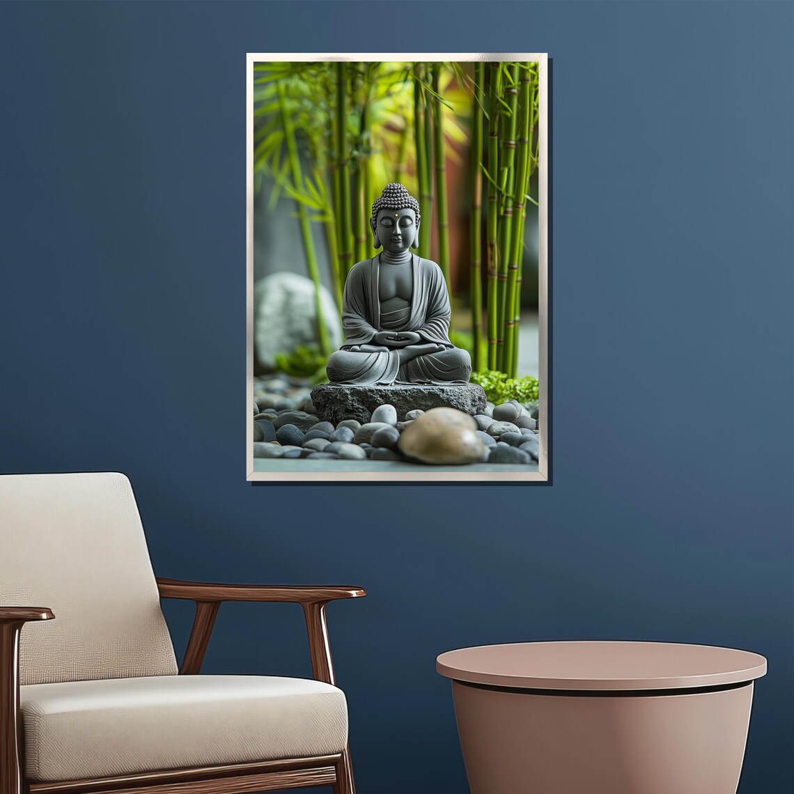 Stone Buddha Statue In Bamboo Garden Zen Meditation Decor Poster - Image 2