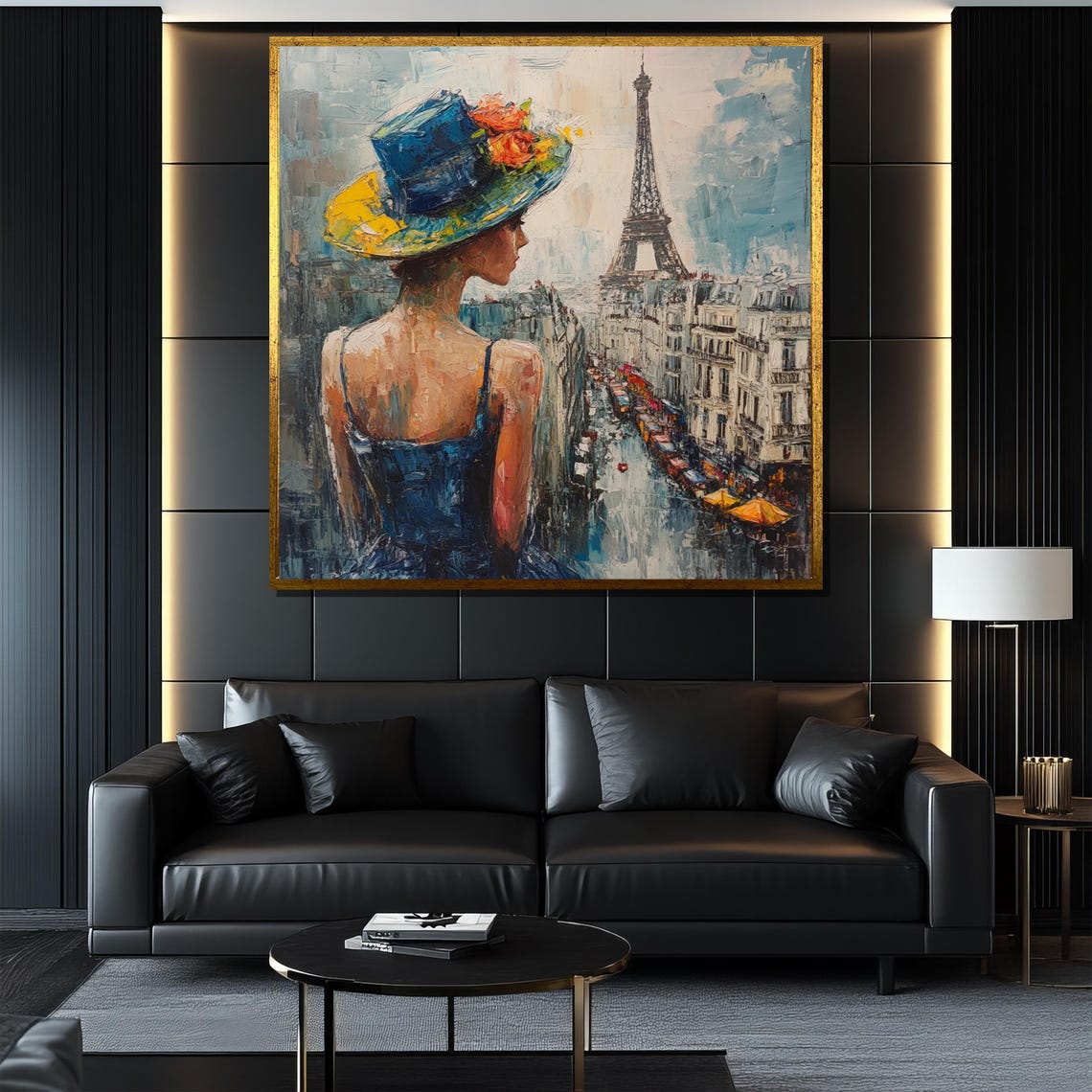 Parisian Woman in Blue Hat Overlooking Eiffel Tower Art Poster - Image 4