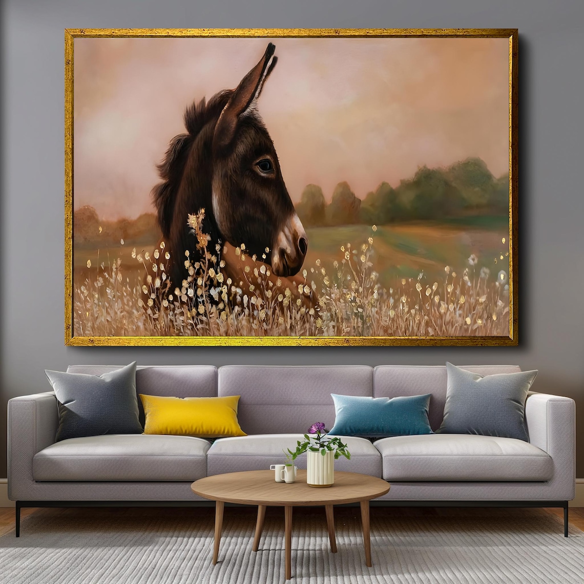 Donkey In Golden Meadow At Sunset Serene Pastoral Animal Poster - Image 4