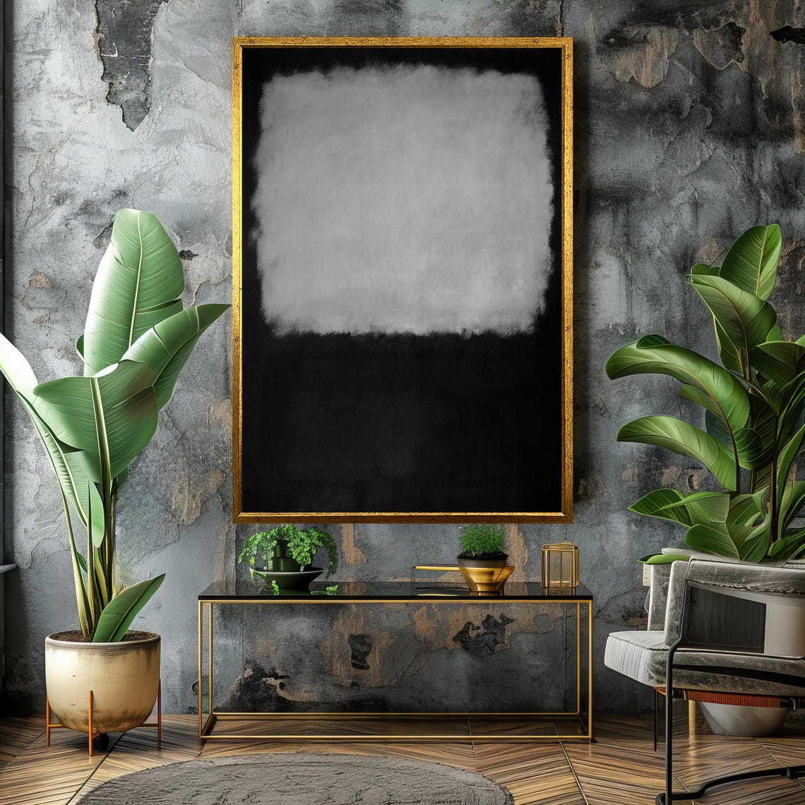 Minimalist Black White Gray Abstract Color-Field Canvas Poster - Image 4