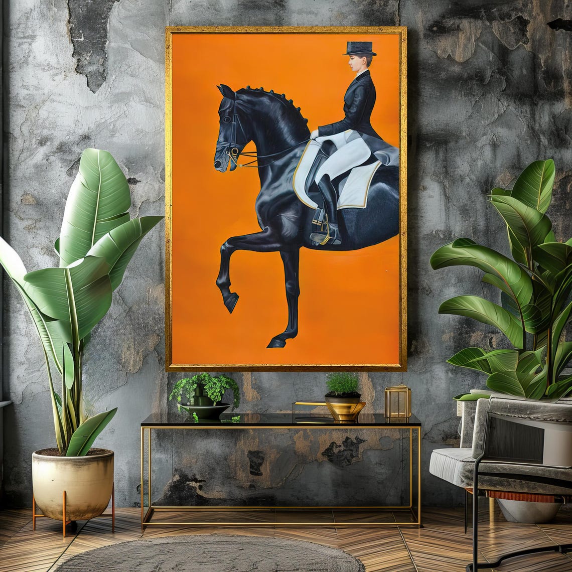 Equestrian Dressage Rider on a Black Stallion Painting Poster - Image 4