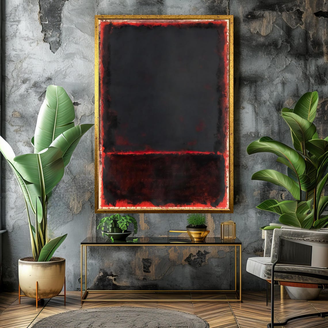 Dark Dramatic Black Red Abstract Color-Field Moody Art Poster - Image 4