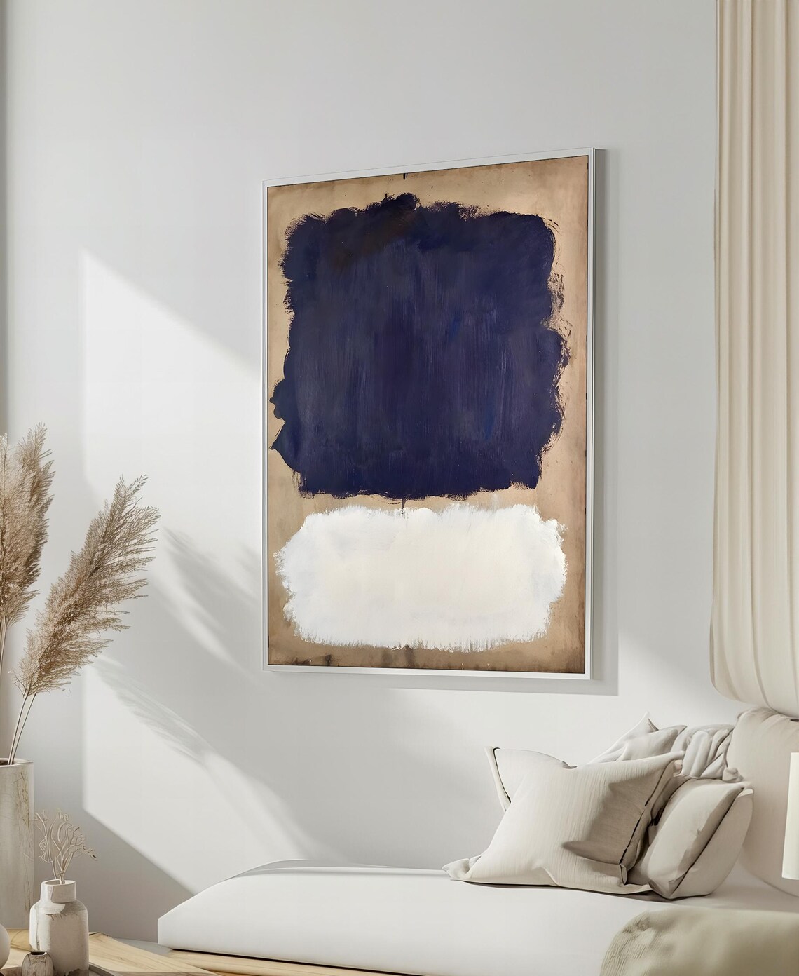 Mark Rothko Painting, Deep Blue And White Abstract