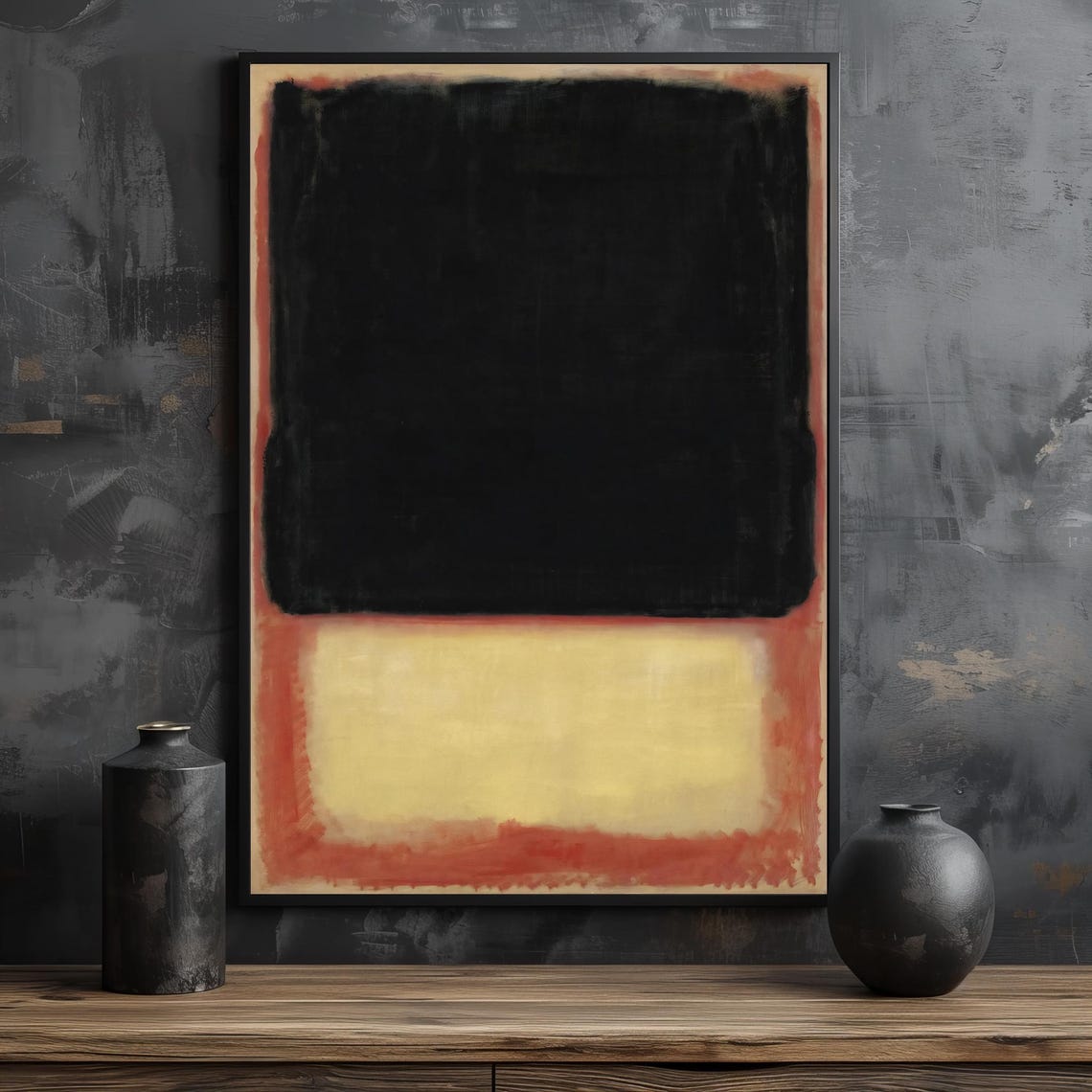 Mark Rothko Style Deep Black And Warm Cream Abstract Art Poster - Image 2