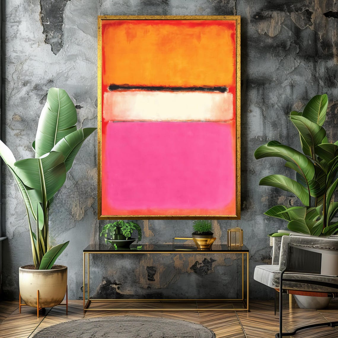 Vibrant Orange Pink White Banded Abstract Color-Field Poster - Image 4