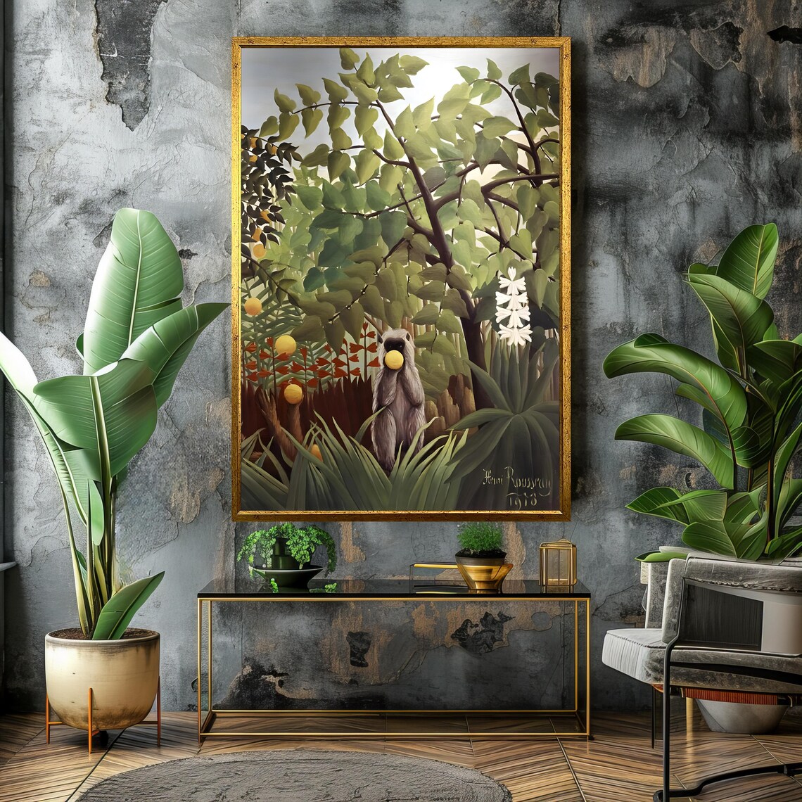 Henri Rousseau Style Lush Jungle Scene With A Monkey Eating Fruit Poster - Image 4