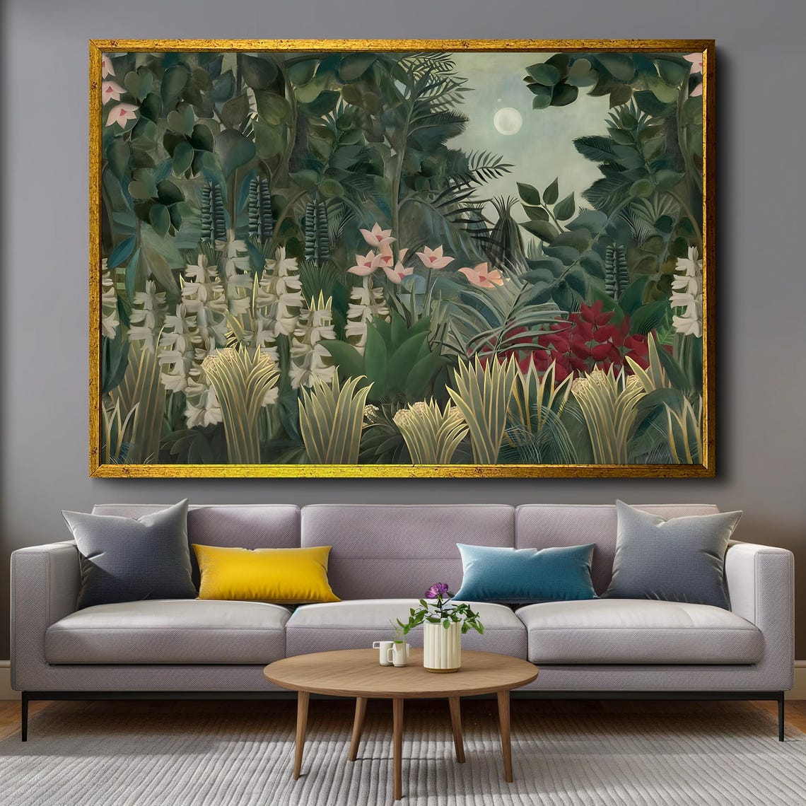 Henri Rousseau Boscage Moonlit Jungle Pink Flower Dreamscape Poster - Image 4