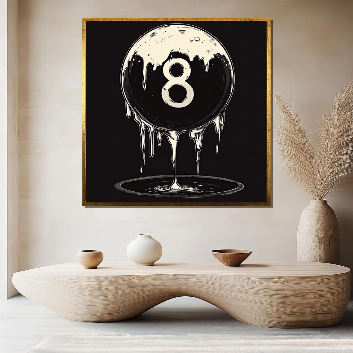 Melting 8 Ball Dripping Surreal Billiards Game Room Art Poster