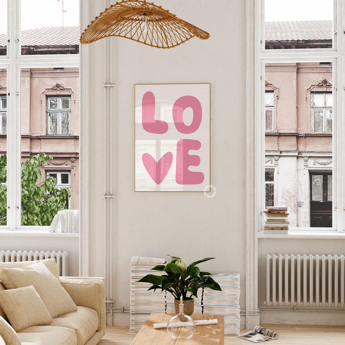 Pink LOVE Retro Typography Heart Poster 70s Playful Style Decor - Image 2