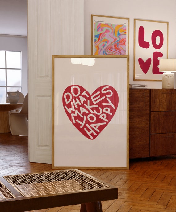 Soft Pink Heart Love Typography Poster, Maximalist