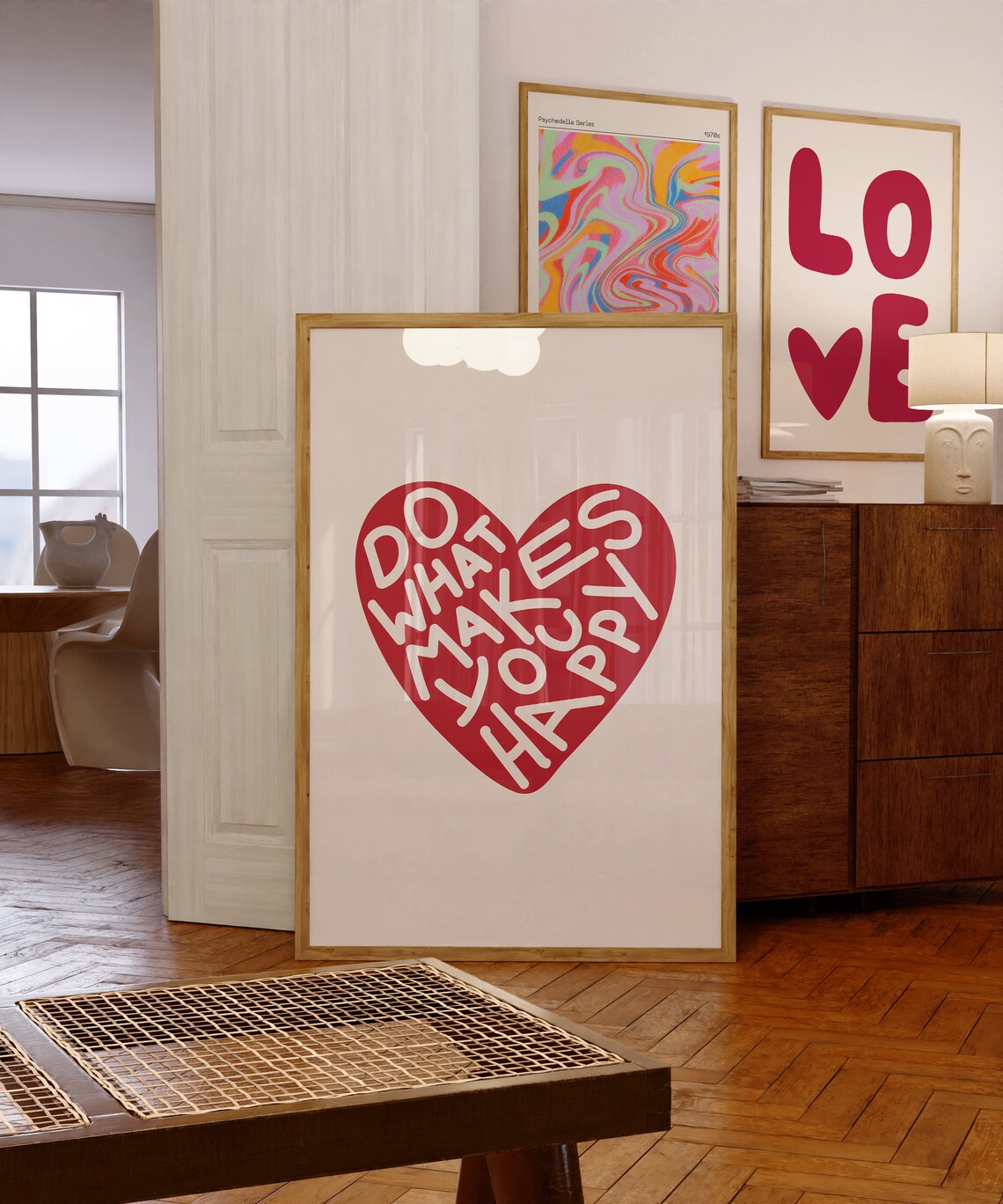 Soft Pink Heart Love Typography Poster, Maximalist