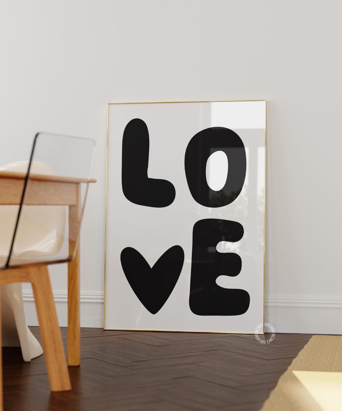 Black LOVE Retro Typography Heart Poster Monochrome Style Decor - Image 2