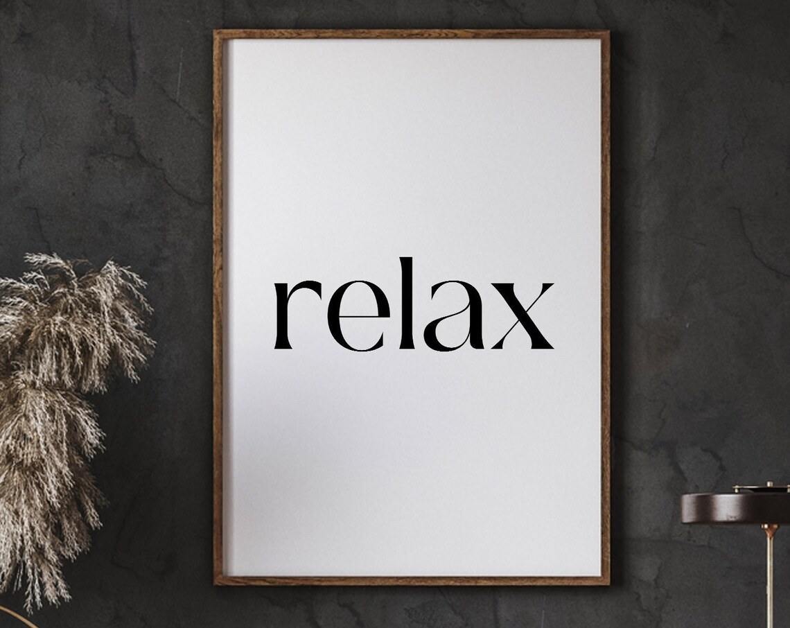 Relax Print Black And White Typography Wall Decor Minimalist Style Bathroom Bethroom Quote