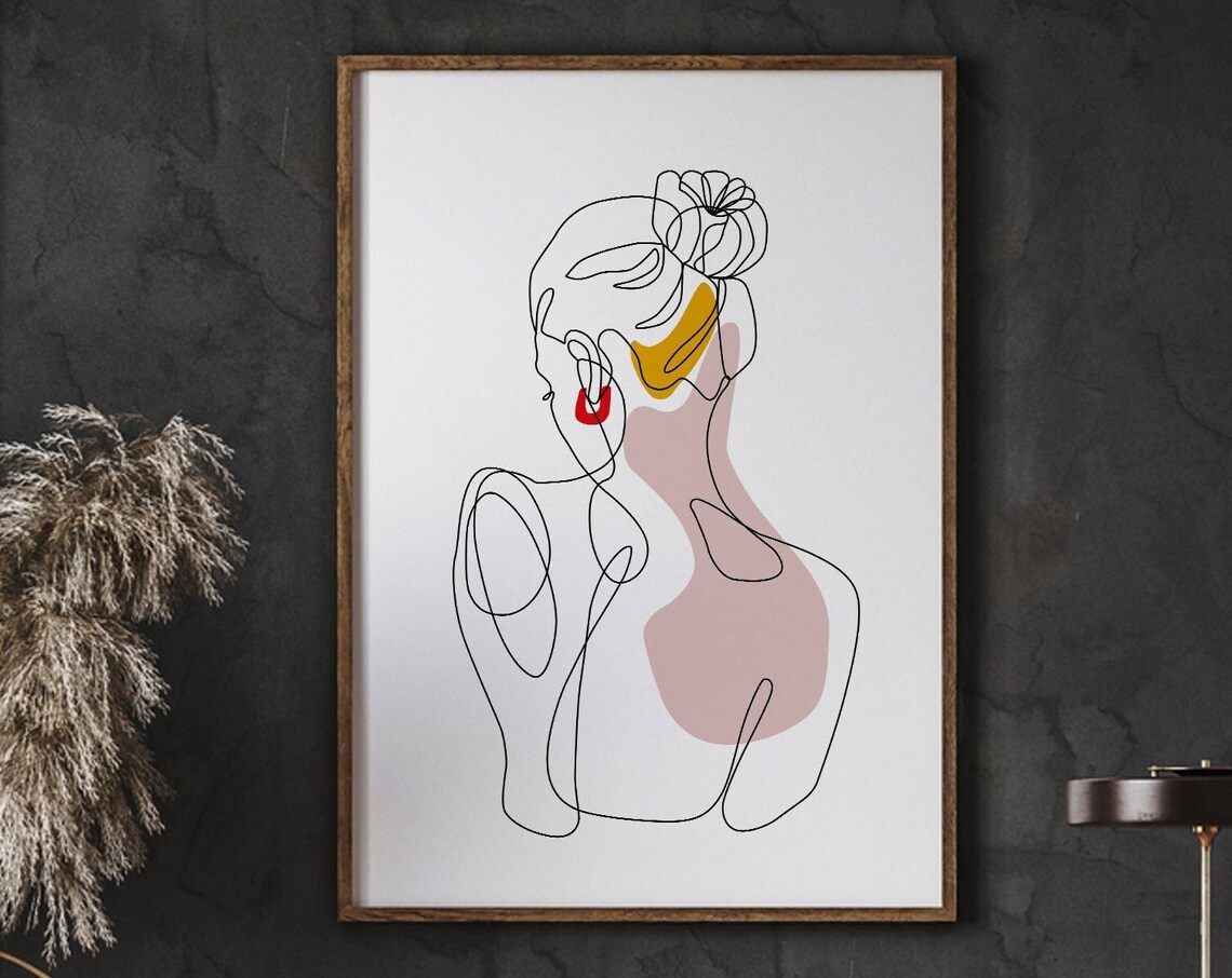 Woman Line Art Neutral Feminine Wall Drawing Print Minimalist
