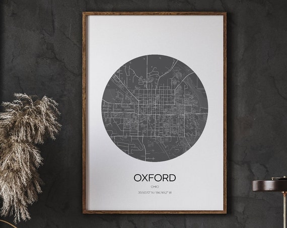 Oxford Map, Modern City Travel Poster