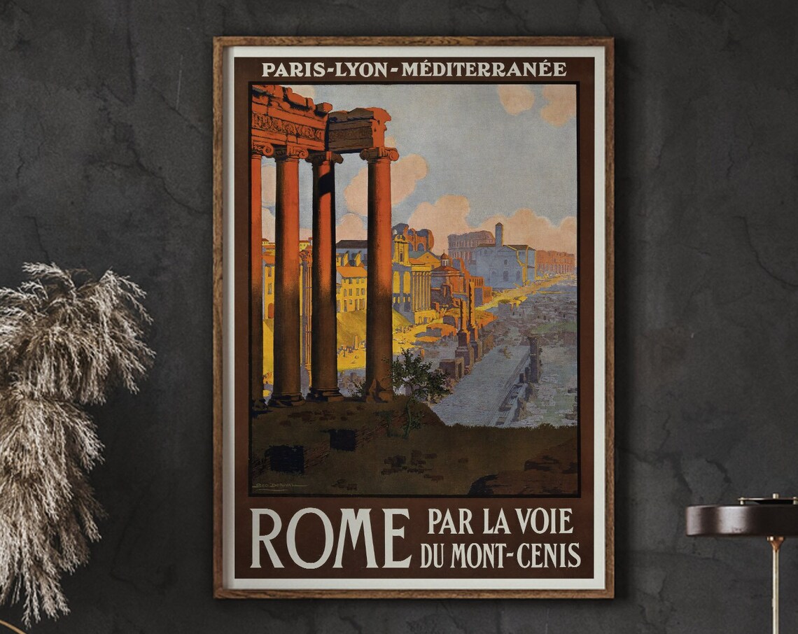 Rome Italy Vintage PLM Railway Roman Forum Sunset Travel Poster
