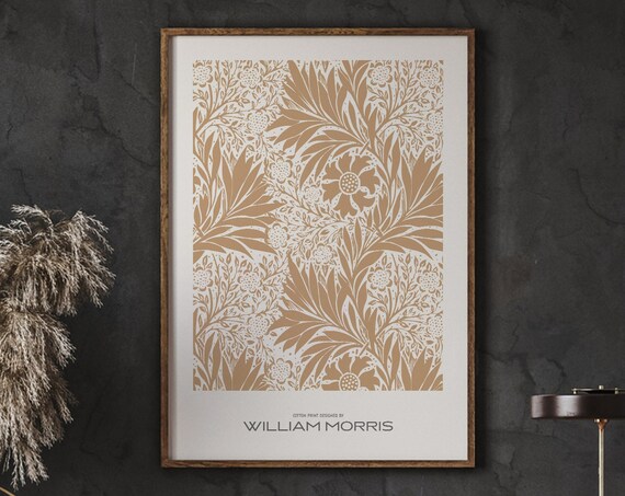 William Morris Light Brown Marigold Exhibition Poster Botanical Illustration Minimalist Ideal Gift Living Room Instant
