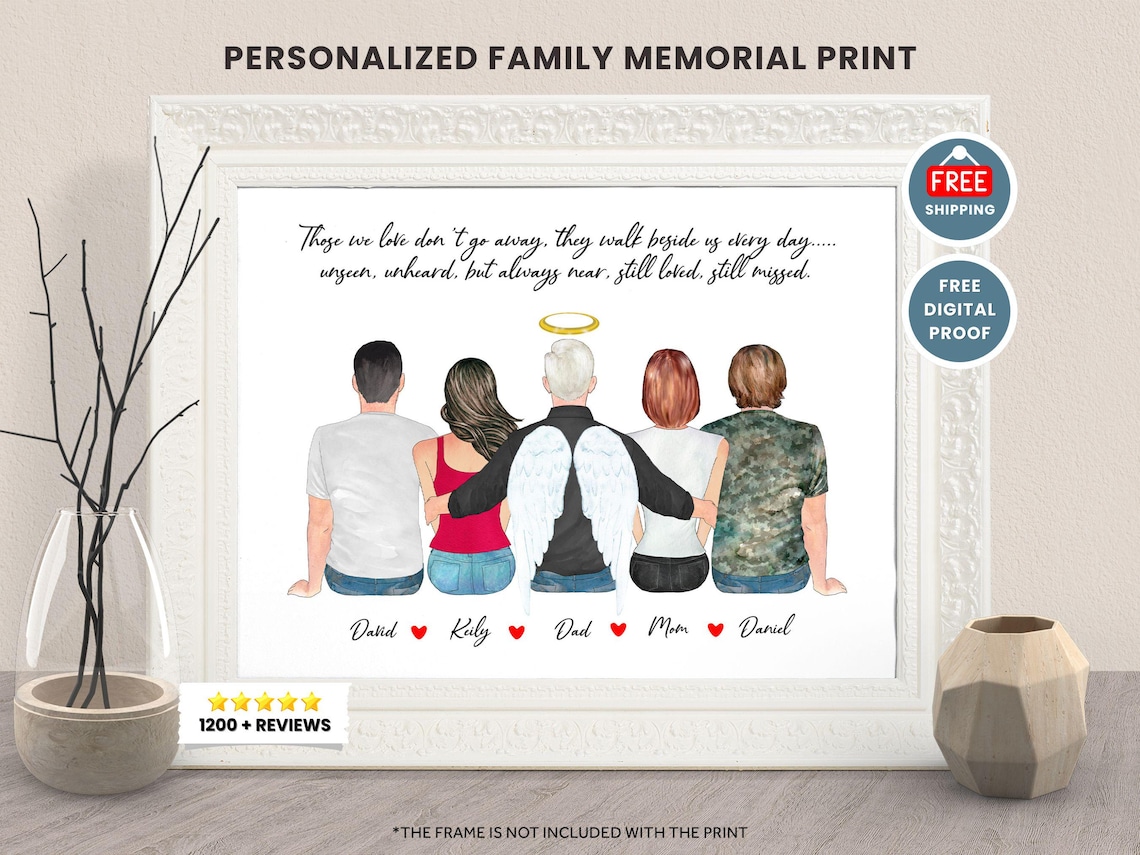 Personalized Dad Angel Family Memorial Portrait Keepsake Print